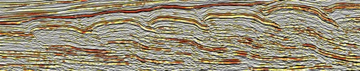 Seismic examples of thrust structures exquisitely imaged from offshore Namibia. The profile is about 20 km across and the equivalent of about 1500m high. Image courtesy of CGGVeritas and the Virtual Seismic Atlas.